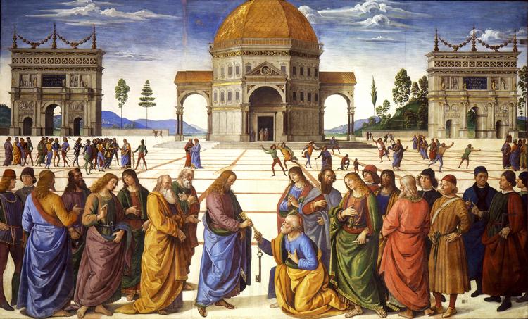 PERUGINO, Pietro Christ giving thw Keys to St Peter (mk08) Norge oil painting art
